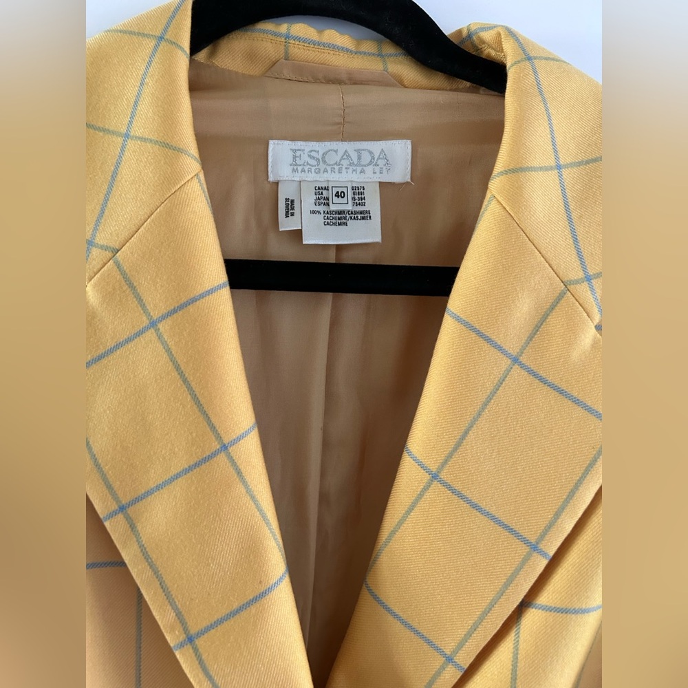 ESCADA MARGARETHA LEY Yellow Cashmere Window Pane Vintage Blazer Jacket 40 M - Picture 2 of 8